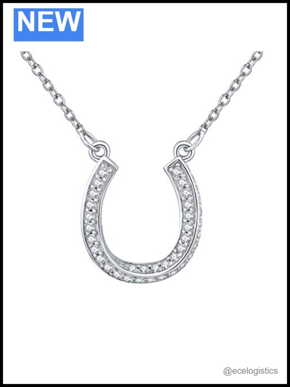 Sterling Silver Horseshoe Necklace Cubic Zirconia Lucky Pendant